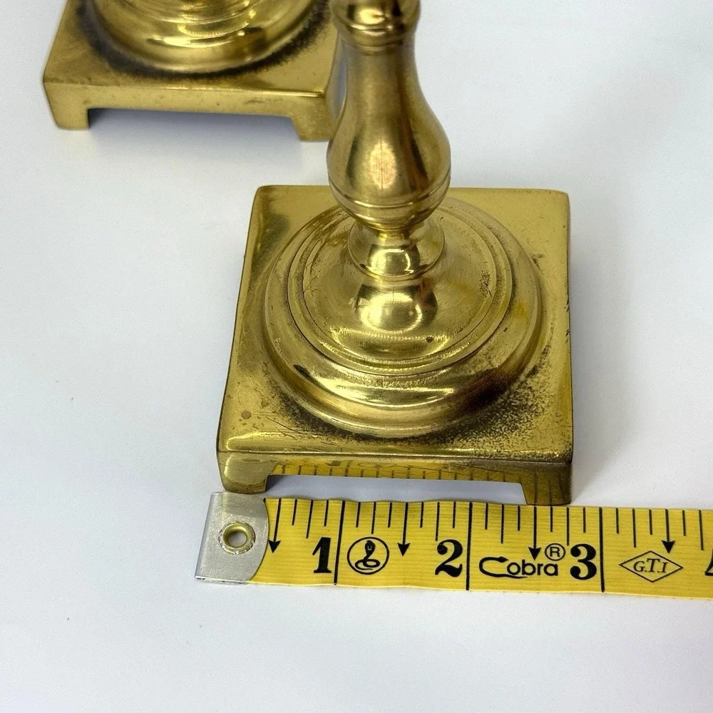 VTG Solid Brass Candlestick Holder Pair Made in England Square Base 5.5